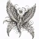 Majestic Angel wings that start to have some damage and rays of light midway expanding out with a hint of corruption  tattoo design idea