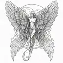 Majestic Angel wings that start to have some damage and rays of light midway expanding out with a hint of corruption  tattoo design idea