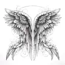 Majestic Angel wings that start to have some damage and rays of light midway expanding out with a hint of corruption  tattoo design idea