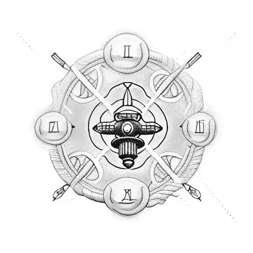 A blackwork tattoo of a flight simulator joystick intertwined with a scuba diving regulator, representing the client's passions for both flight simulation and diving tattoo design idea