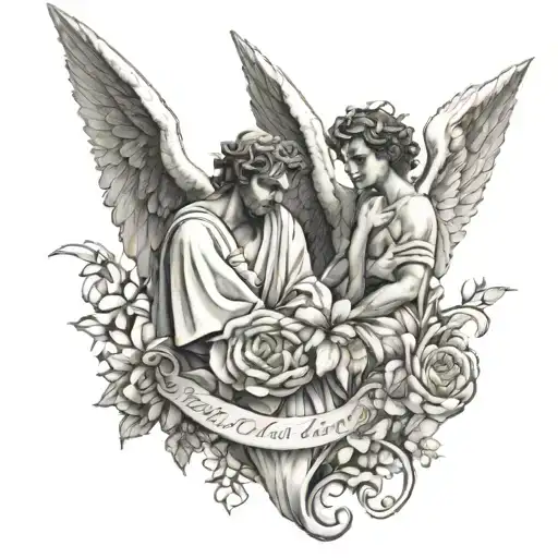 Two guardian angel brothers religious tattoo incorporating “ Isaiah 41:10 NIV“So do not fear, for I am with you; do not  tattoo design idea