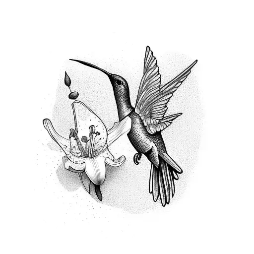 hummingbird and lily  tattoo design idea