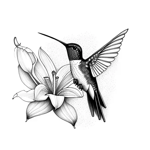 hummingbird and lily  tattoo design idea