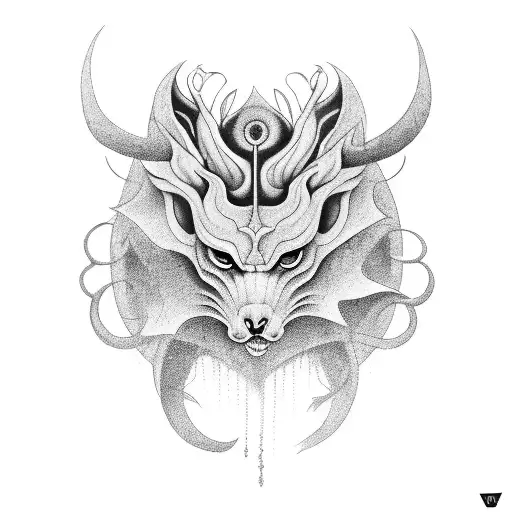 A surrealistic fusion of animals and demons tattoo design idea