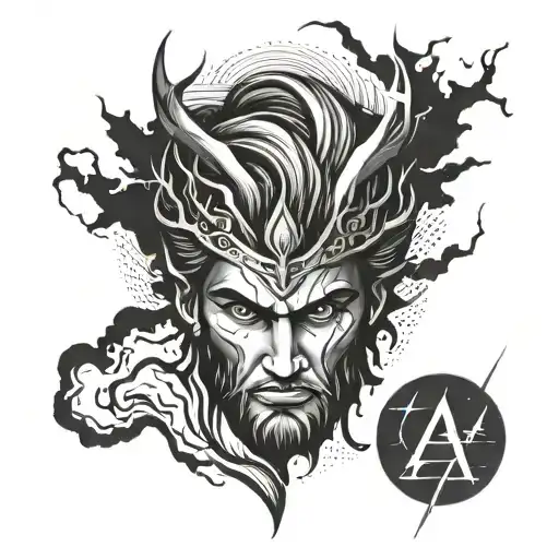 sleeve, UAH depicts a Greek god with lightning in his eyes tattoo design idea