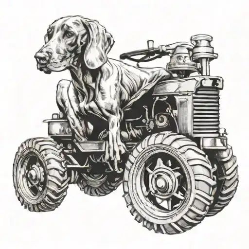 weimaraner laying on a tractor tattoo design idea