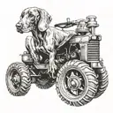 weimaraner laying on a tractor tattoo design idea