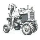 weimaraner laying on a tractor tattoo design idea