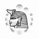 Ancient Egyptian hieroglyphs mixed with modern symbols representing tour guiding tattoo design idea