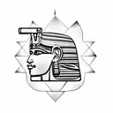 Ancient Egyptian hieroglyphs mixed with modern symbols representing tour guiding tattoo design idea