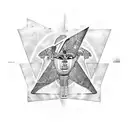 Ancient Egyptian hieroglyphs mixed with modern symbols representing tour guiding tattoo design idea