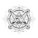 Ancient Egyptian hieroglyphs mixed with modern symbols representing tour guiding tattoo design idea