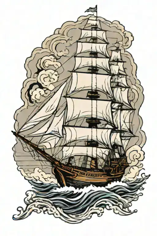 clipper ship sailing through stormy seas tattoo design idea