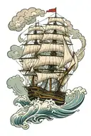 clipper ship sailing through stormy seas tattoo design idea
