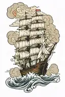 clipper ship sailing through stormy seas tattoo design idea