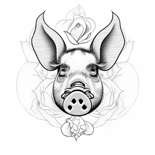 pig with rose and heart tattoo tattoo design idea