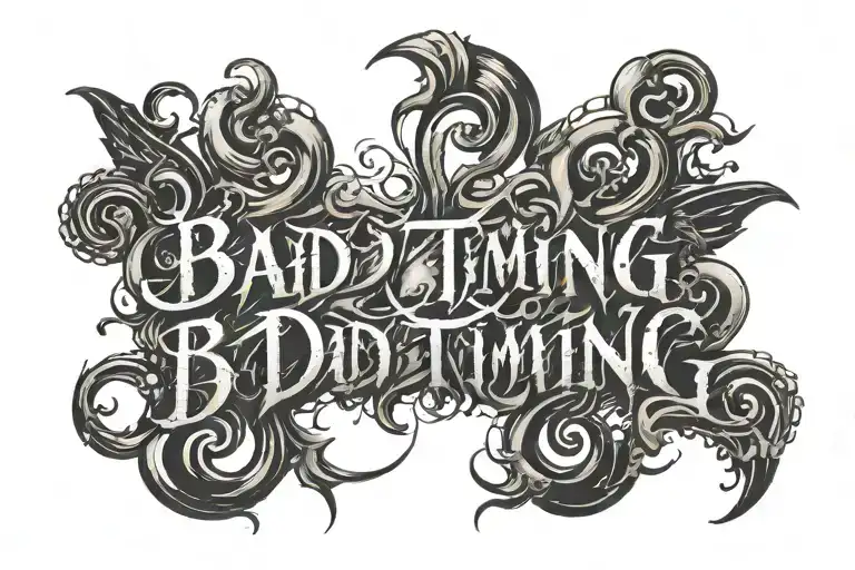 "bad timing" text written, depression, dark mood, insanity, only text, tattoo design idea