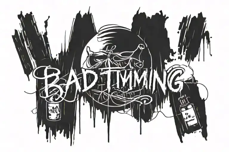 "bad timing" text written, depression, dark mood, insanity tattoo design idea