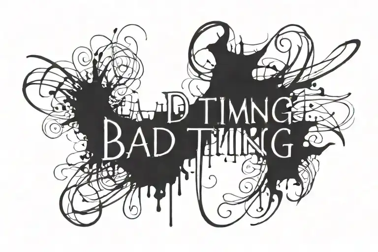 "bad timing" text written, depression, dark mood, insanity, only text, no background tattoo design idea