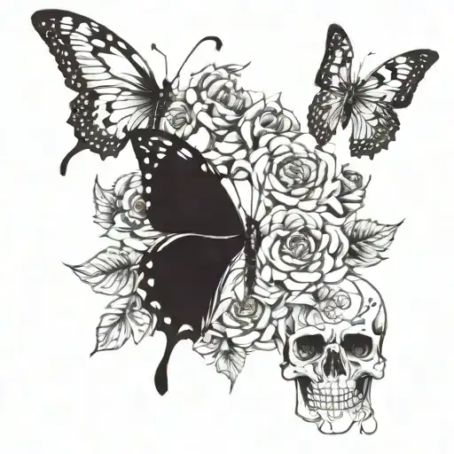 butterfly with skulls gothic tattoo design idea