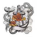 letter t and boat anchor and infinity tattoo design idea