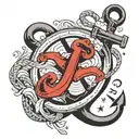 letter t and boat anchor and infinity tattoo design idea