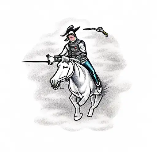 man on horse with lightning sword tattoo design idea
