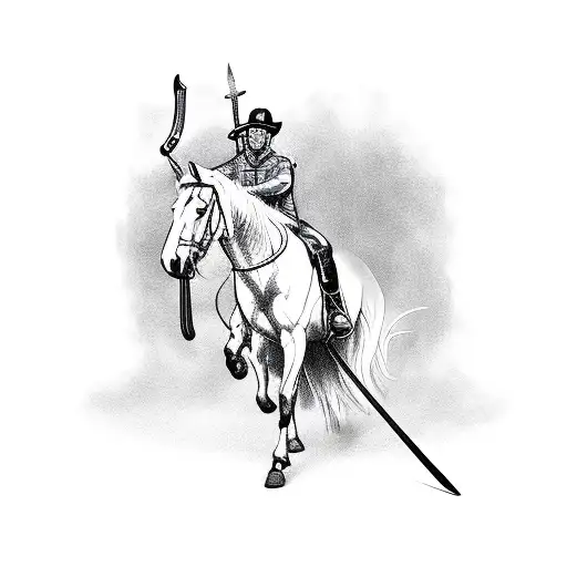 man on horse with lightning sword tattoo design idea