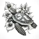 sea turtle and flower  tattoo design idea