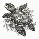 sea turtle and flower  tattoo design idea