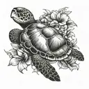 sea turtle and flower  tattoo design idea