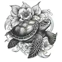 sea turtle and flower  tattoo design idea