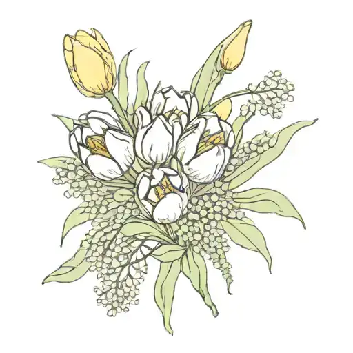 Tulip and Mimosas bunch tattoo design idea