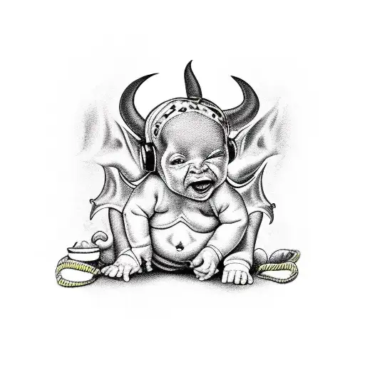Baby Devil, hear no evil see no evil speak no evil tattoo design idea