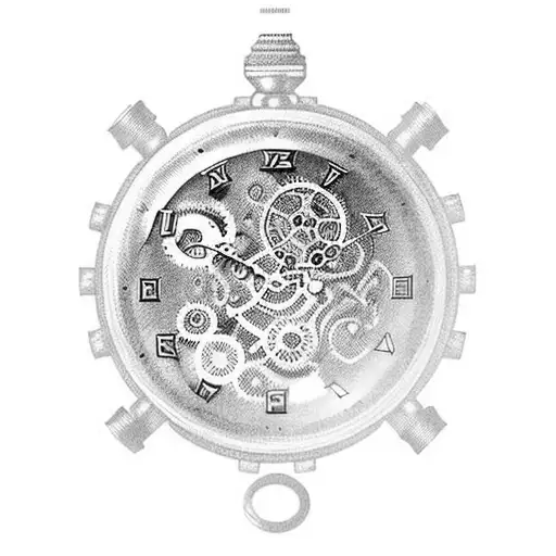 A pocket watch with gears and cogs spilling out, representing the complexity and intricacy of time tattoo design idea