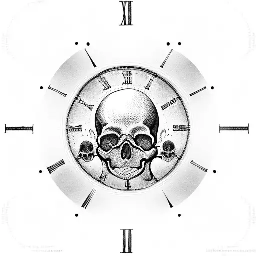 A skull with a clock face as its eyes, representing the inevitability of death and the passing of time tattoo design idea