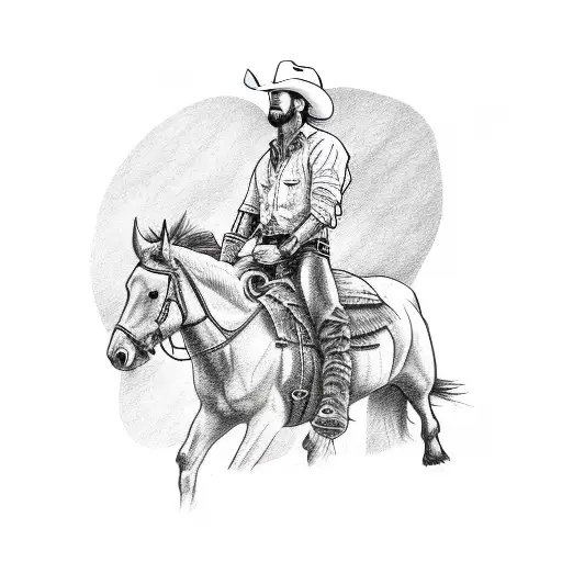 A sketch-style tattoo of a cowboy on a bucking bronco tattoo design idea