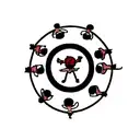 miniature stick figure characters standing in a circle around a very large burning sun tattoo design idea