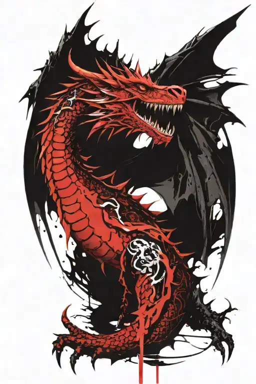realistic black and white game of thrones dragon in gothic style front facing tattoo design idea