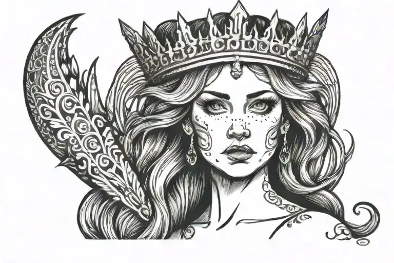 Icelandic Princess with a crown writing  tattoo design idea