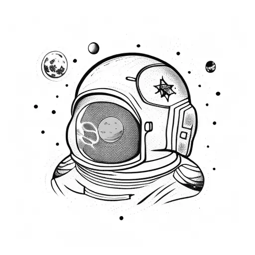 upside down astronaut, with a moon reflection on the helmet, floating in space and stars scattered around  tattoo design idea