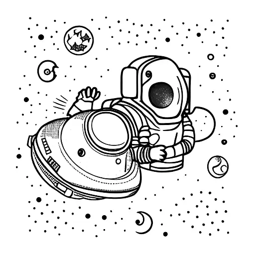 upside down astronaut with a moon reflection in the helmet and stars scattered around  tattoo design idea