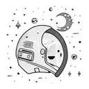 upside down astronaut, with a moon reflection on the helmet, floating in space and stars scattered around  tattoo design idea