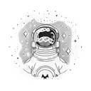 upside down astronaut, with a moon reflection on the helmet, floating in space and stars scattered around  tattoo design idea