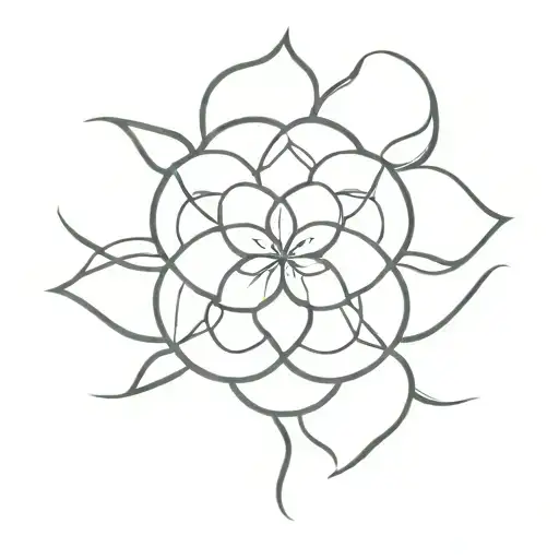 A minimalist design of the ikigai flower intertwined with the ikigai symbol, symbolizing the balance between passion, mission, vocation, and profession tattoo design idea