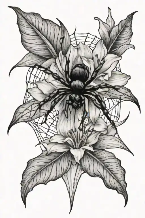 Spider webs surrounding daffodils tattoo design idea
