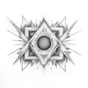 An abstract tattoo representing the music genres of Mac Miller, Eminem, Bob Marley, Dr. Dre, Stone Temple Pilots, Soundgarden, The White Stripes, Led Zeppelin, and Pearl Jam, incorporating elements of nature and outdoor activities tattoo design idea