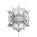 An abstract tattoo representing the music genres of Mac Miller, Eminem, Bob Marley, Dr. Dre, Stone Temple Pilots, Soundgarden, The White Stripes, Led Zeppelin, and Pearl Jam, incorporating elements of nature and outdoor activities tattoo design idea