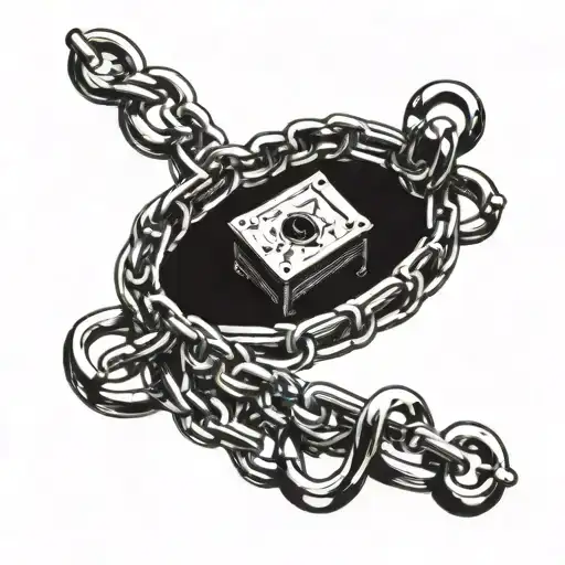 trap with chain, top view tattoo design idea