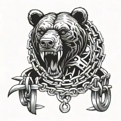 bear trap with chain, top view so that the teeth of the trap are visible tattoo design idea